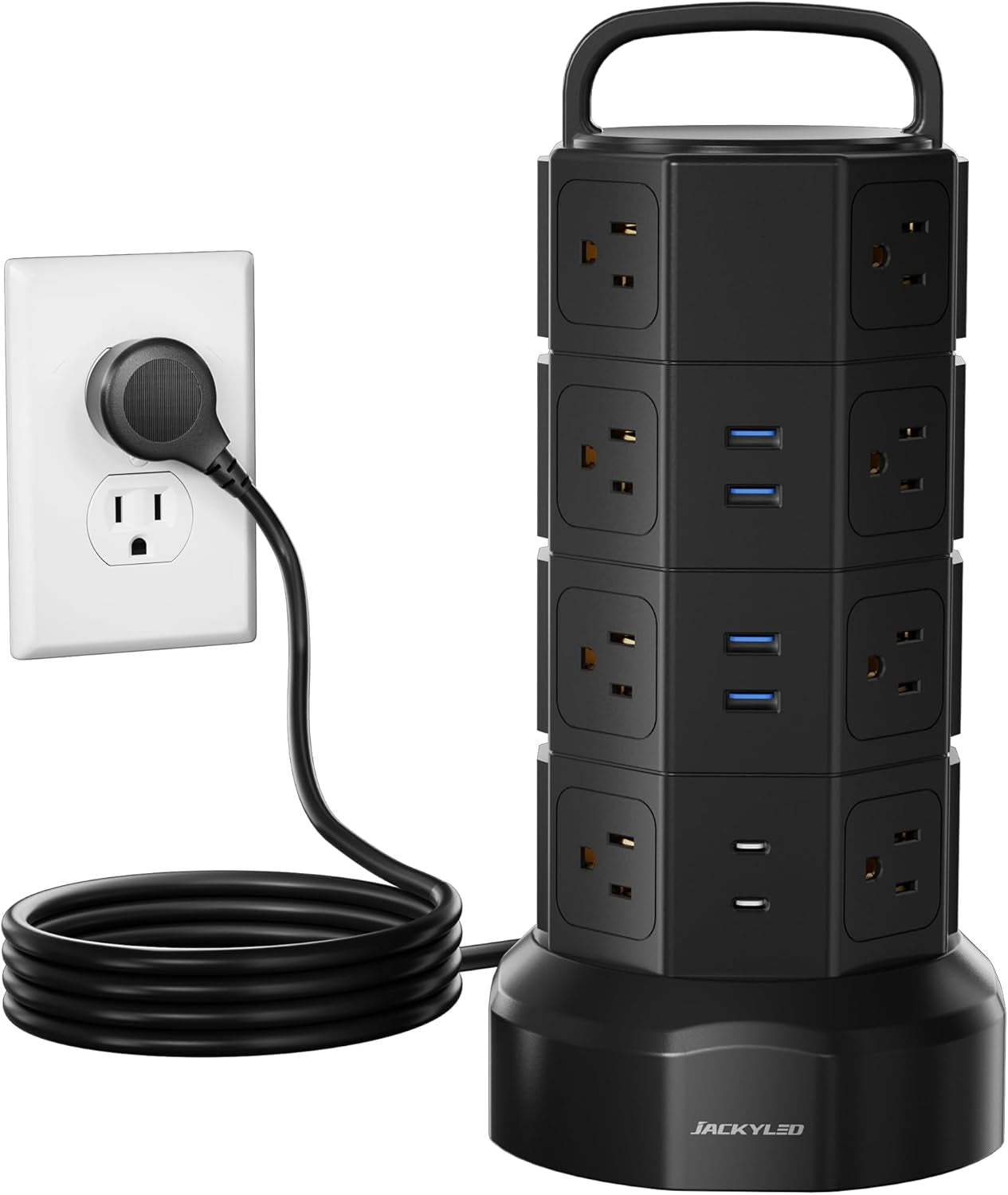 Power Strip Tower Surge Protector,  16 Outlets 6 USB (2 USB C) Charging Station, Extension Cord with Multiple Outlets, 1050J 1625W/13A Outlet Extender 6.5Ft Extension Cord for Home Office
