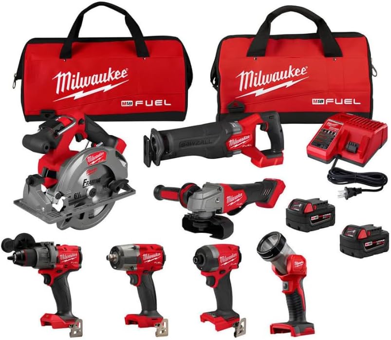 Milwaukee M18 FUEL 18-Volt Lithium-Ion Brushless Cordless Combo Kit with Two 5.0 Ah Batteries, 1 Charger, 2 Tool Bags (7-Tool)