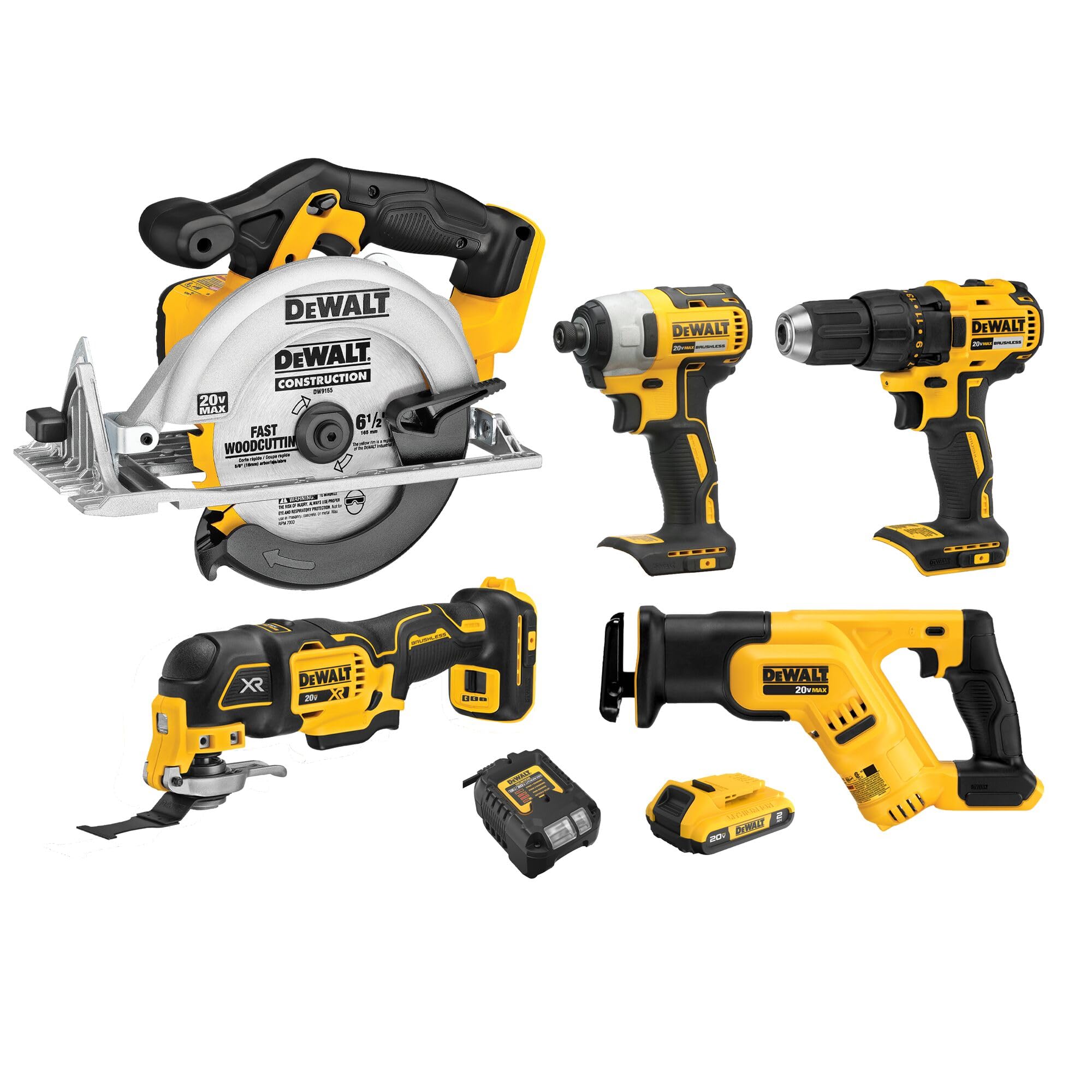 DEWALT Tools 5 Tool Power Tool Combo Kit, Cordless Drill Impact Driver Saw Oscillating Multi-tool Set with 20V MAX Battery and Charger (DCK551D1M1)