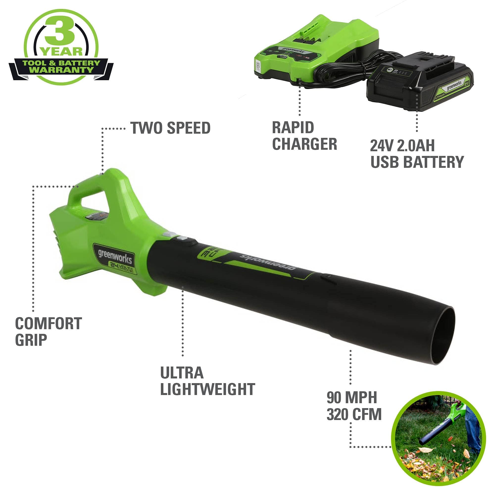 Greenworks 48V (2x24V) Electric Lawn Mower Combo Kit: 20"Steel Deck Push Mower, 12" String Trimmer, 320 CFM Blower, 3 Batteries & 2 Chargers, 3-Year Warranty.